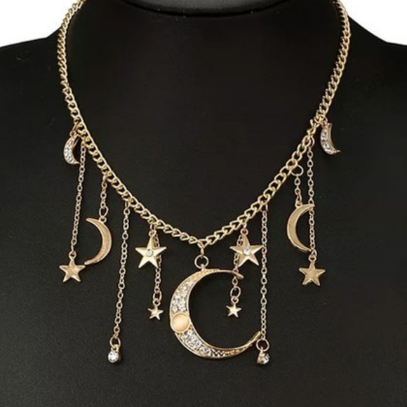 “Dreaming of Us” Diamond Gold Moon Star Necklace - Picture 2 of 12